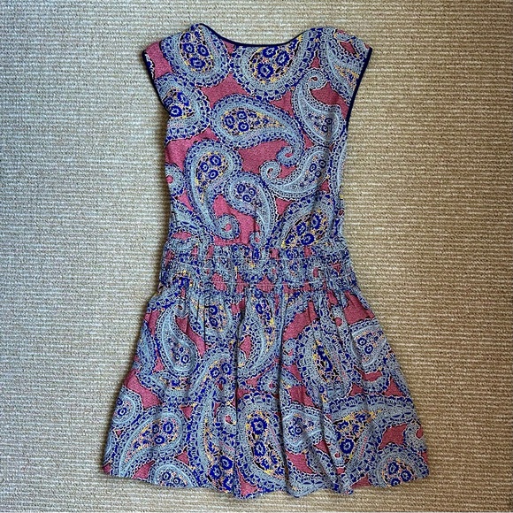 J. Crew Paisley 100% Silk‎ Smocked Waist Women’s Sleeveless Mini Dress Size 2 - Picture 5 of 9